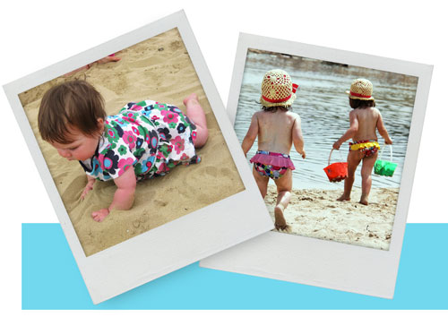 walking kids in the beach